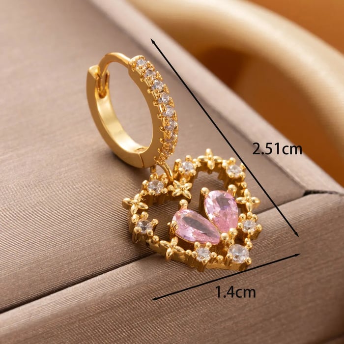 1 Piece Simple Series Classic Heart Copper  Gold Color Zircon Women's Dangle Earrings 